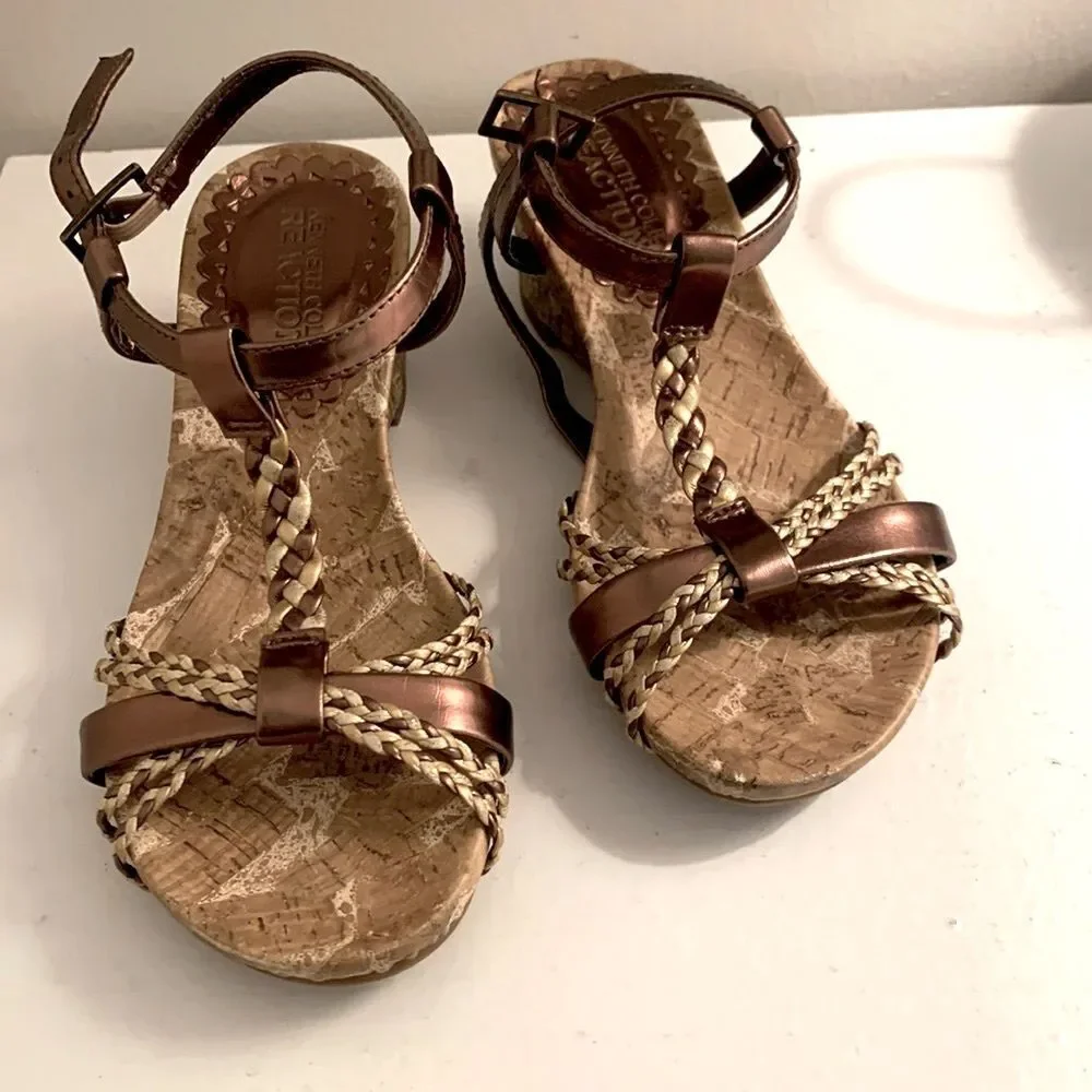 Kenneth Cole Reaction | Girls My Swirl Bronze Braided Strappy Cork Wedge Sandals